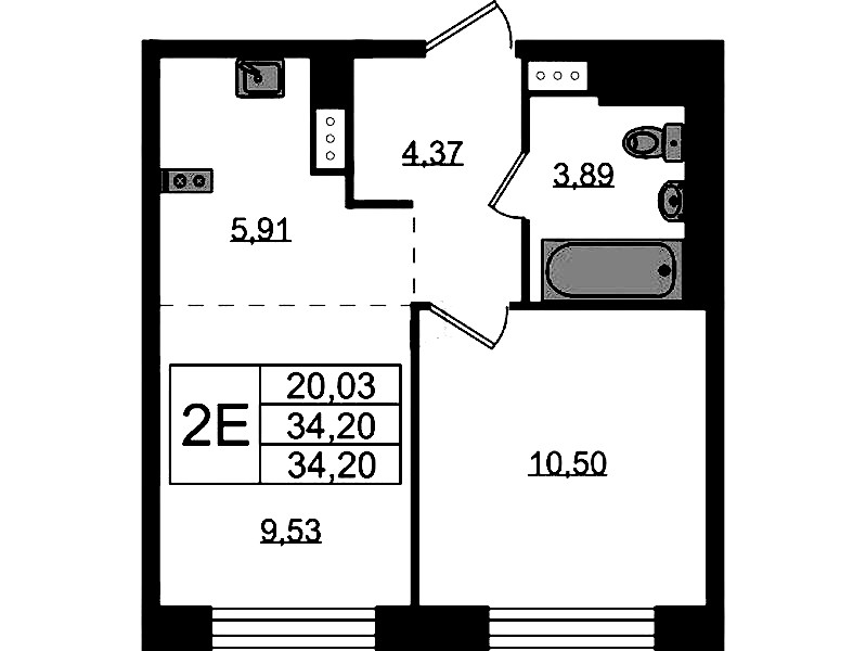 1-комнатная квартира 34.2 м², 2/8 эт., ЖК «Живи! В Рыбацком»